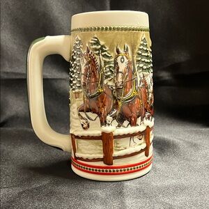 Budweiser Ceramic Stein with Red and Green Accents